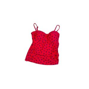 Collections by Catalina Pink Polka Dot Ruched Tankini Top Swimwear Womens Medium